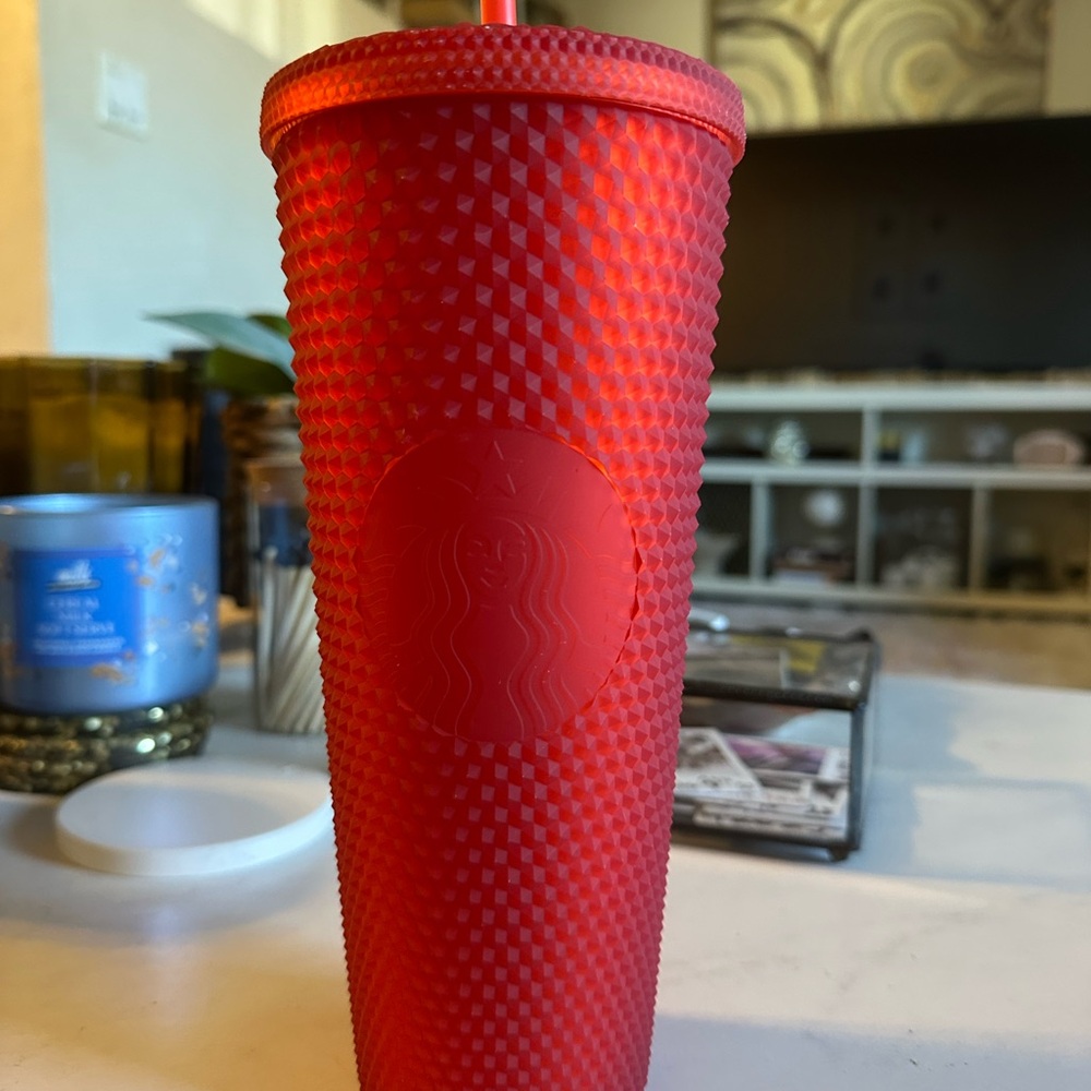 Starbucks Red Textured Studded Cold Cup with Straw